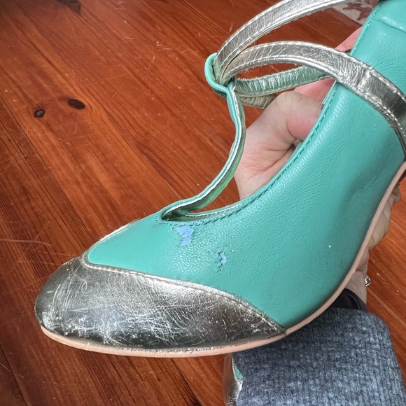 Mod Cloth Dancing Days by Banned seafoam green sparkle block strap heels - Picture 11 of 11